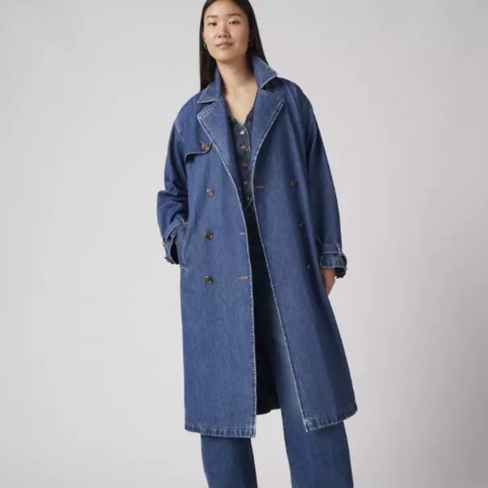 Levi Strauss Denim Trench Coat Blue Large‎ New With Tags